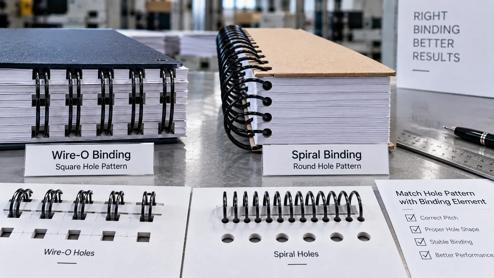 Wire-O and spiral coil pitch compatibility on thick document samples Allowed English labels inside image: Wire-O; Coil; Pitch Wire-O and spiral coil pitch compatibility on thick document samples Allowed English labels inside image: Wire-O; Coil; Pitch